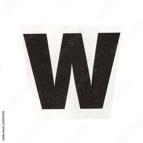  letter w magazine cut out font, ransom letter, isolated collage elements for text alphabet. hand made and cut, high quality scan. halftone pattern and texture detail. newspaper and scraps