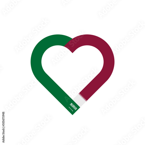 unity concept. heart ribbon icon of saudi arabia and qatar flags. vector illustration isolated on white background