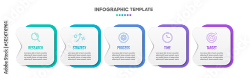 Timeline infographic design with 5 options or steps. Infographics for business concept. Can be used for presentations workflow layout, banner, process, diagram, flow chart, info graph, annual report.