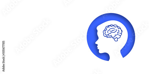 White banner with a boy's head. Stroke, ischemia, Alzheimer's, aneurysm, tumor and atherosclerosis. Place for your text. opy space. Medical concept of diseases of the brain. Vector illustration