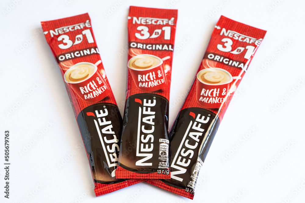 sticks of Nescafe 3 in 1 Original, Instant Coffee with cream and sugar