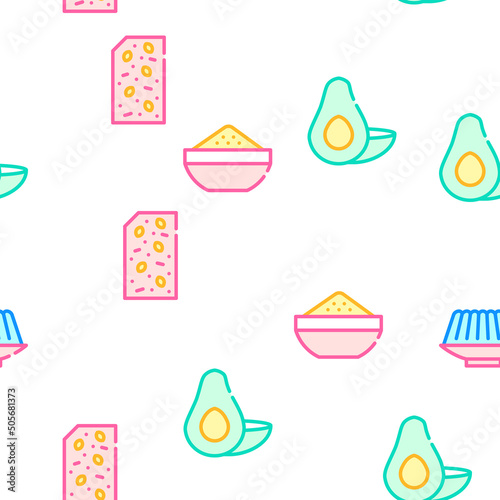 Vegan Menu Restaurant Collection Vector Seamless Pattern Color Line Illustration