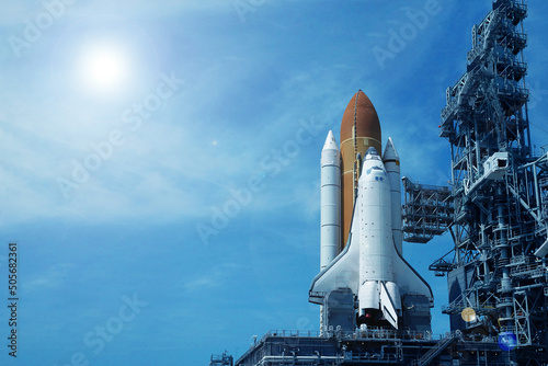Fototapeta Naklejka Na Ścianę i Meble -  Space Shuttle Launch Pad at Night. Elements of this image were furnished by NASA