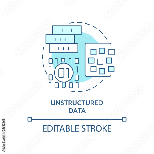 Unstructured data turquoise concept icon. Big data type abstract idea thin line illustration. Unorganized storage systems. Isolated outline drawing. Editable stroke. Arial, Myriad Pro-Bold fonts used