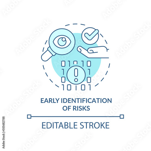 Early identification of risks turquoise concept icon. Big data processing advantage abstract idea thin line illustration. Isolated outline drawing. Editable stroke. Arial, Myriad Pro-Bold fonts used