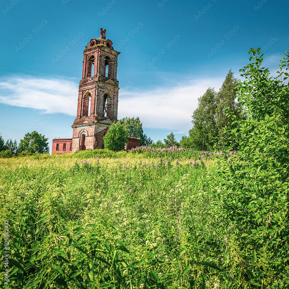 landscape, an old abandoned orthodox church