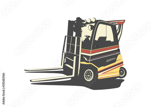 Speeding forklift in racing car style with spoiler. Vector.