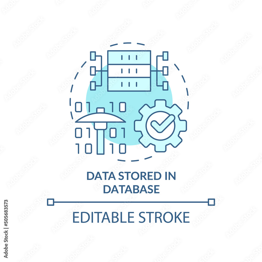 Data stored in database turquoise concept icon. Database management system abstract idea thin line illustration. Isolated outline drawing. Editable stroke. Arial, Myriad Pro-Bold fonts used