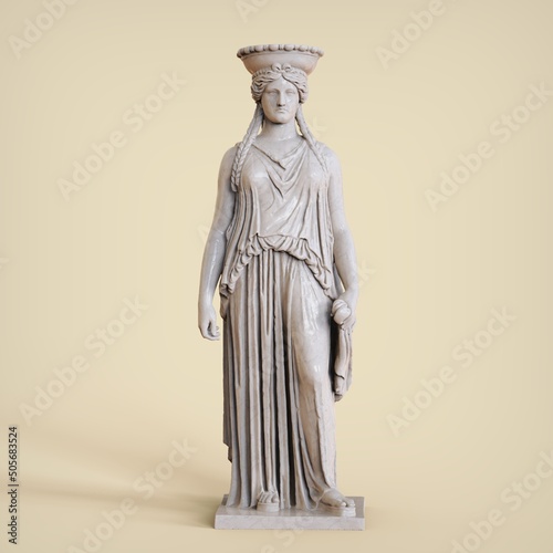 The porch of the Caryatids, a detail of the Erechtheion temple. 3d illustration