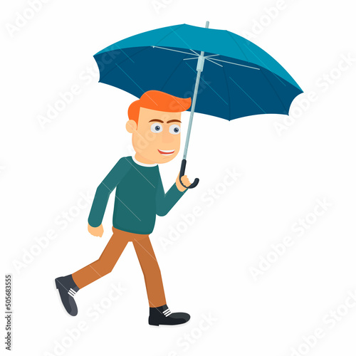 Man with an umbrella. Man in the rain, vector illustration