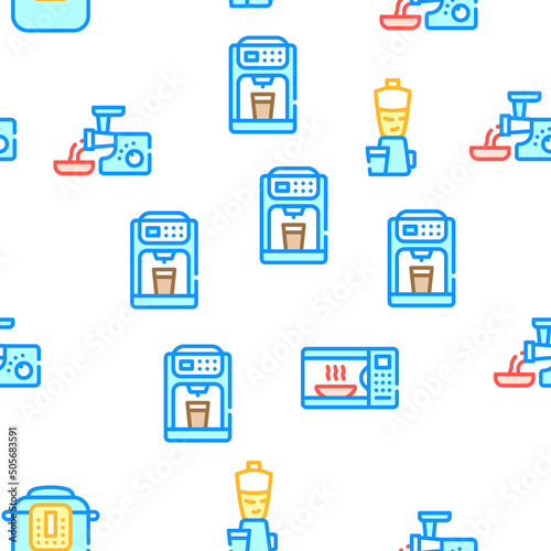 Kitchen Electronics Collection Vector Seamless Pattern Color Line Illustration