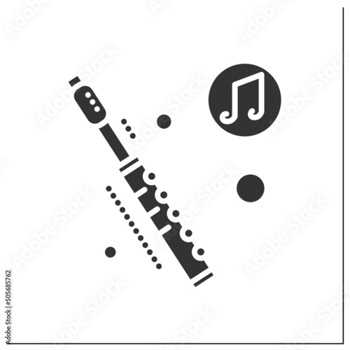  Flute glyph icon. Classical woodwind orchestral musical instrument. Classical, ethnic and modern music. Music from different countries. Filled flat sign. Isolated silhouette vector illustration