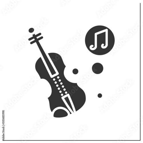 Violin glyph icon. Classical string orchestral musical instrument. Classical, ethnic and modern music. Music from different countries.Filled flat sign. Isolated silhouette vector illustration