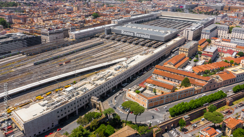 Aerial view of the Roma Termini railway station. This is the largest and most important station in the Italian capital and trains depart from here for all of Italy. photo