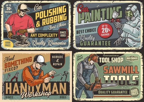 Service and repair colorful vintage stamps set