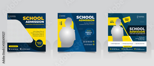 School admission social media post banner, educational social media post square flyer back to school web banner design template.	