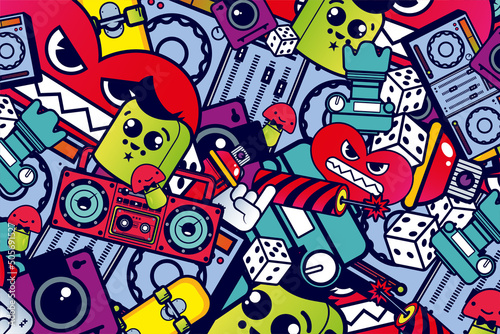 Graffitty Music Vector Art Color Background Doodle Pattern Wallpaper Texture