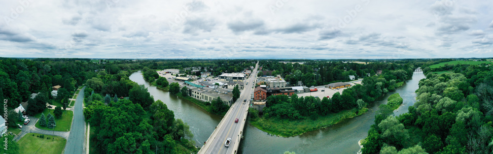 Obraz premium Aerial panorama of St Jacobs, Ontario, Canada on a fine day