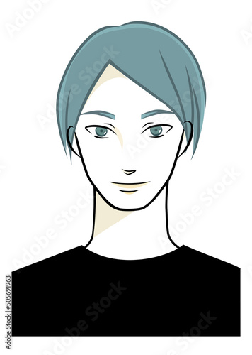 正面を見ているジェンダーレスな男性の手描きイラスト
