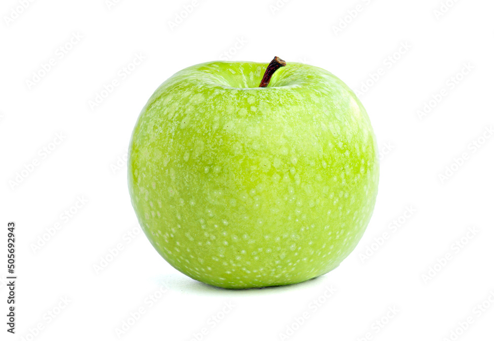 fresh green apple with water droplets isolated on white background fresh green apple with water droplets isolated on white background