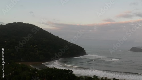 Aerial view of Praia do Sahy, São Sebastião North coast of São Paulo, Atlantic Forest, Serra do Mar State Park.