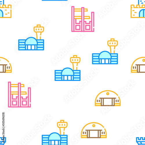 Building Architecture Collection Vector Seamless Pattern Color Line Illustration