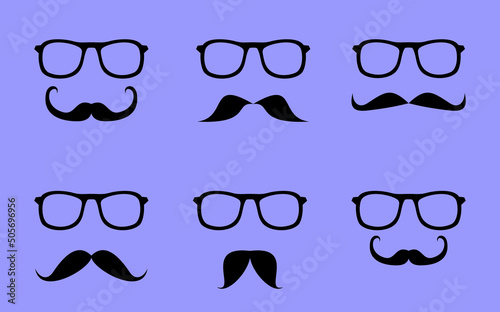 Nerd glasses and mustaches - black vector icon