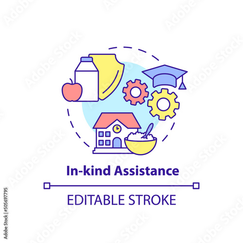 In kind assistance concept icon. School feeding and nutrition. Social assistance abstract idea thin line illustration. Isolated outline drawing. Editable stroke. Arial, Myriad Pro-Bold fonts used