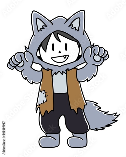 狼男の仮装をした男の子のイラスト（全身）
