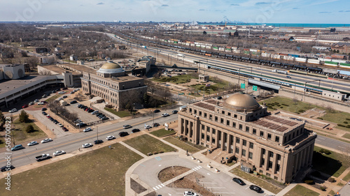 Afternoon aerial view of downtown Gary, Indiana, USA. photo
