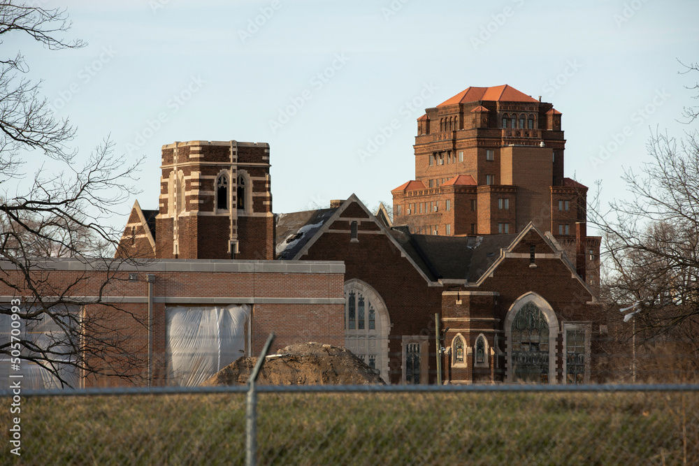 Afternoon light shines on the historic downtown center of Gary, Indiana, USA.