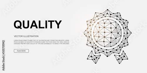 Award medal 3d low poly symbol for landing page template. Quality design illustration. Polygonal Reward illustration for homepage design, adv page.