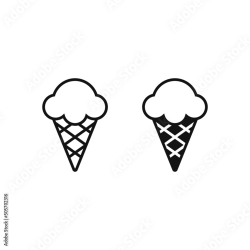 Ice Cream Icons. Set of Ice Cream Cone Line and Silhouette. Editable Vector Design Illustration.