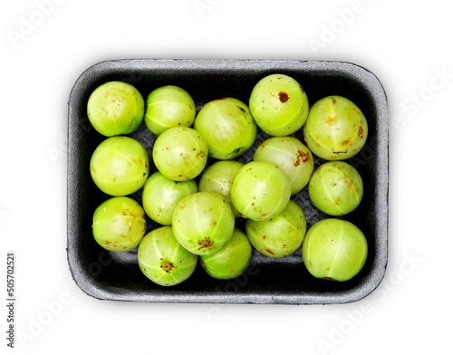Fotografi Amla Fresh (Indian gooseberry) fruits in  bowl on white Background
