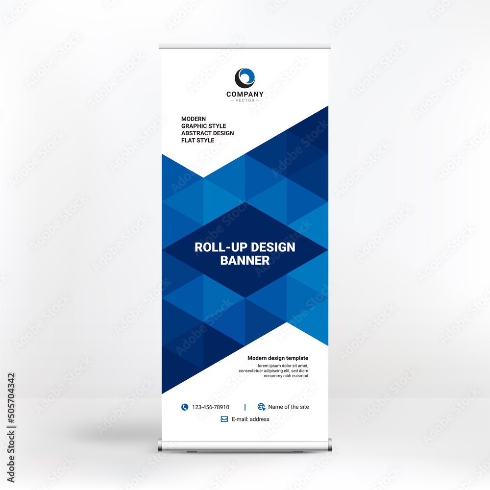 Roll-up banner design, geometric backgrounds for advertising, stand template for exhibitions, seminars, conferences, background vector