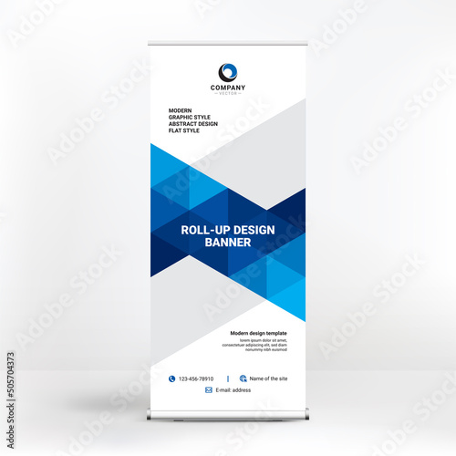 Roll-up banner design, geometric backgrounds for advertising, stand template for exhibitions, seminars, conferences, background vector