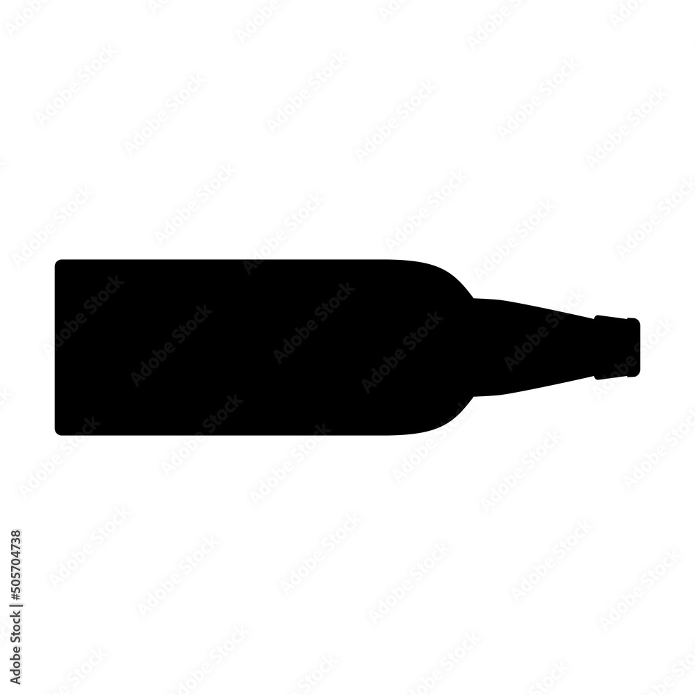 Big beer bottle lying on it's side. Horizontal position. Vector illustration. Black silhouette on white background. Big beer bottle lying on it's side. Horizontal position. Vector illustration. Black silhouette on white background.