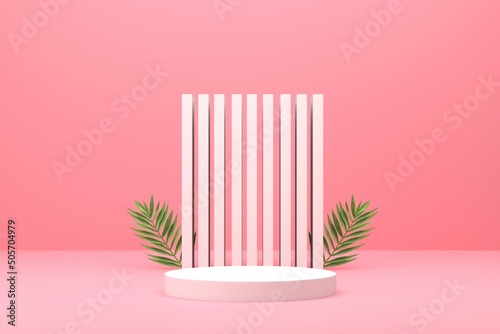 Square pink background with pink base and scene, minimal 3d abstract background, 3d rendering.
