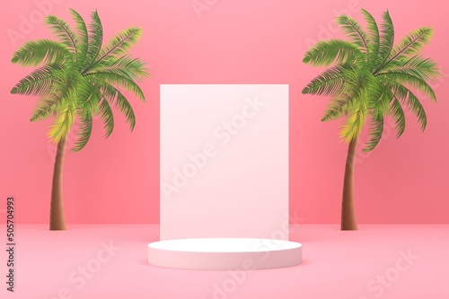 Square pink background with pink base and scene, minimal 3d abstract background, 3d rendering.
