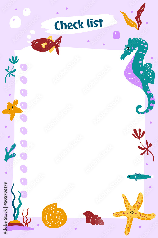 Cute marine life To do planner template. Daily sea life check list ...