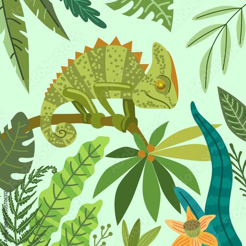 Tropical animals vector. Beautiful animalistic composition.