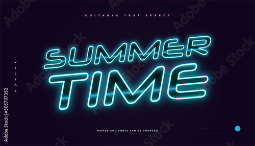 Summer Time Text with Blue Light Neon Effect. Editable Text Style Effect