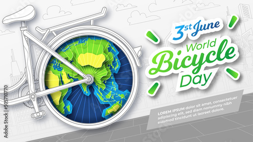 World Bicycle Day on Papercut Style Background