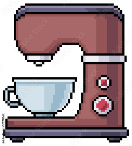Pixel art coffee machine vector icon for 8bit game on white background
