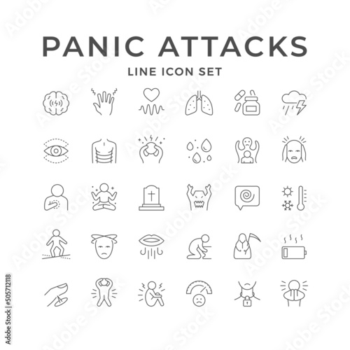 Set line icons of panic attack