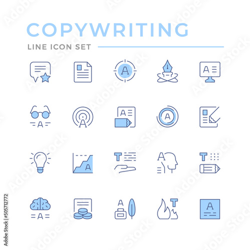 Set color line icons of copywriting photo