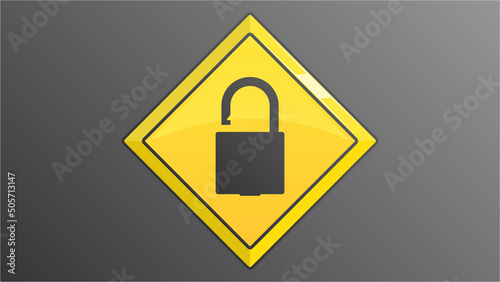 Yellow rhombic sign with an open lock