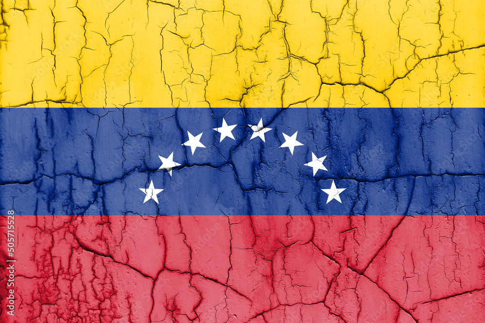 Textured photo of the flag of Venezuela with cracks.
