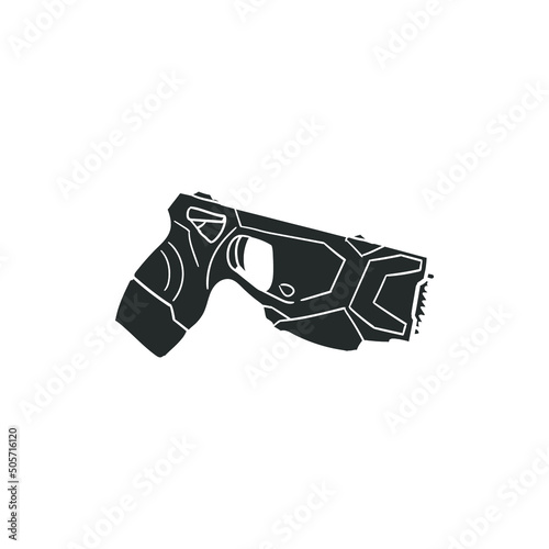 Taser Gun Icon Silhouette Illustration. Weapons Vector Graphic Pictogram Symbol Clip Art. Doodle Sketch Black Sign.