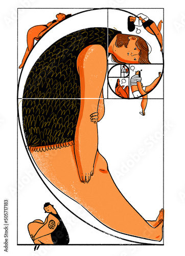 Women inside Fibonacci rectangle  (ID: 505717183)